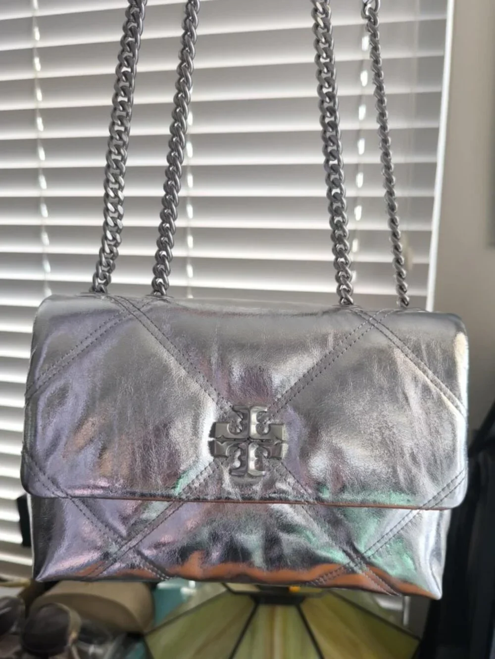 TORY BURCH Small Kira Diamond Quilt Metallic Leather Convertible Shoulder Bag